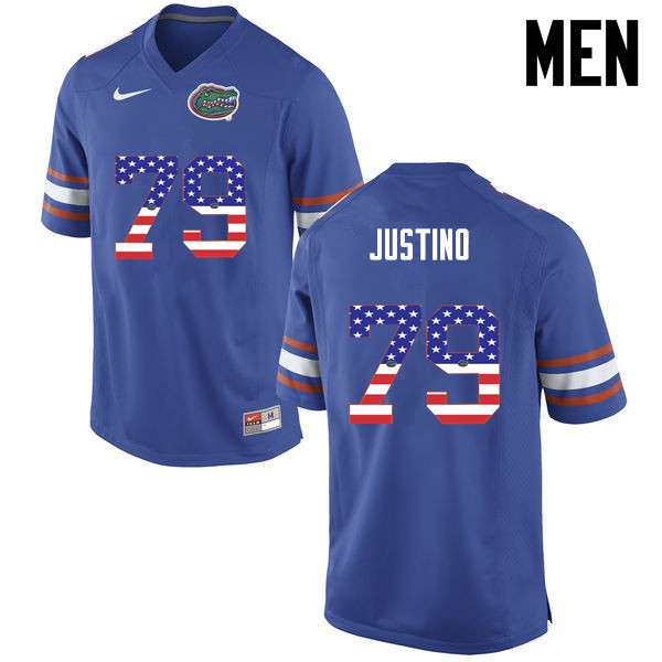 Florida Gators Men #79 Daniel Justino College Football USA Flag Fashion Blue